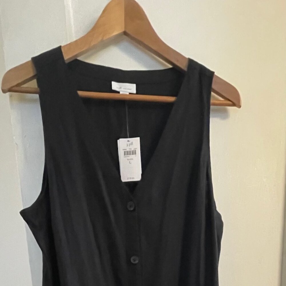 J. Jill Black Linen Front-Button Maxi Dress US Size L with Pockets - NEW